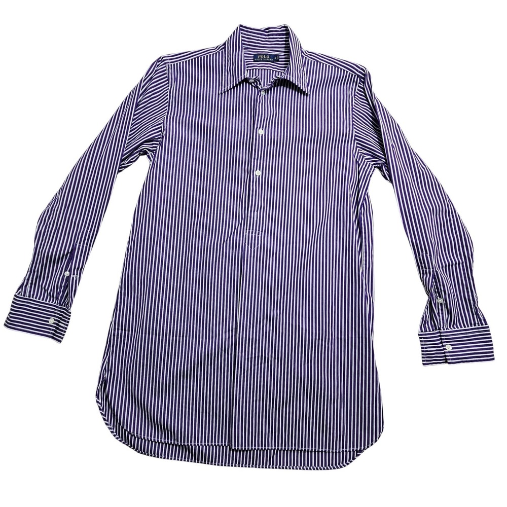 Polo Ralph Lauren Womens Purple‎ White Striped Popover Shirt Size 6 Cotton